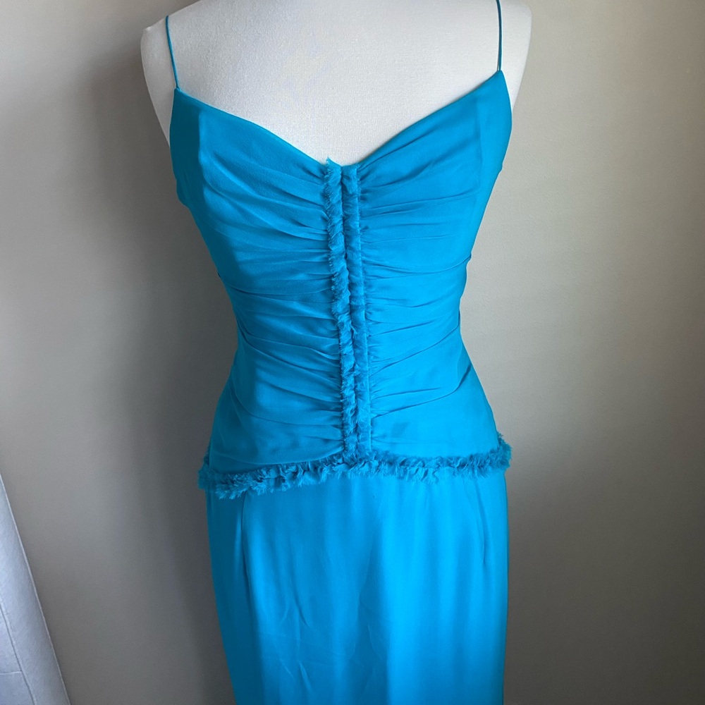 Exquisite turquoise high-end designer silk gown - Picture 5 of 15